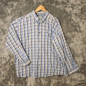 Orvis Long-Sleeve Dress Career Shirt Button Pocket Men XXL Blue Plaid Cotton EUC
